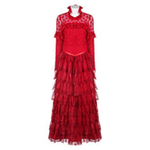 Movie Beetlejuice 2 (2024) Lydia Deetz Red Layered Dress Outfits Cosplay Costume Halloween Carnival Suit